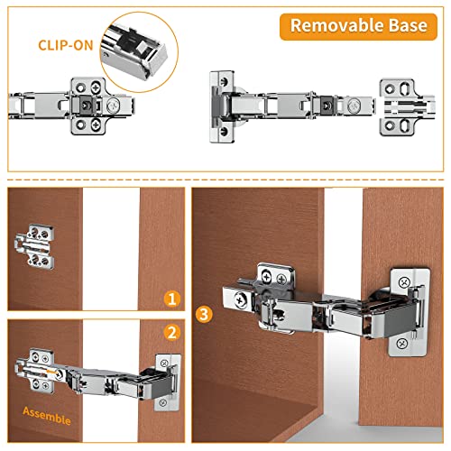 Chibery 2 Pack 165 Degree Frameless Lazy Susan Hinge, Clip ON Plate for Easy Installation, Soft Close Multi-Pivot Concealed Hardware for Corner Kitchen Cabinet, Cupboard Folded, Folden Door, Closets - Image 3