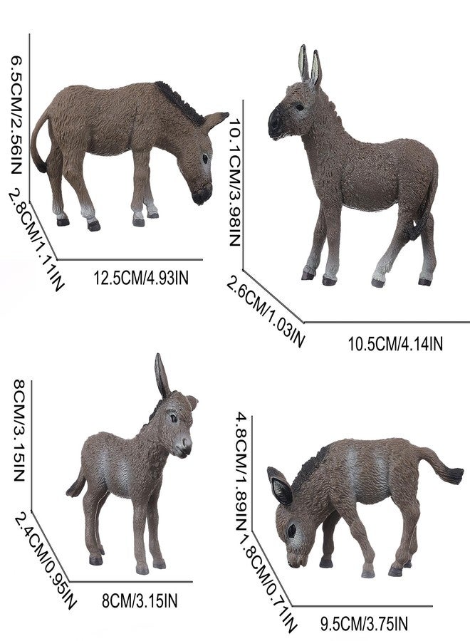 JOKFEICE Animal Figures 4pcs Plastic Gray Donkey Family Animals Action Model Science Project, Learning Educational Toys, Birthday Gift, Cake Topper, for Kids - Image 2