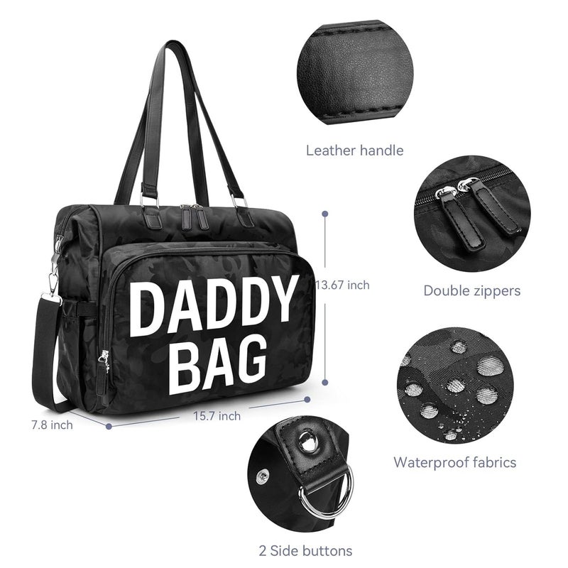 Pripher 4 in 1 Convertible Daddy Bag Backpack Camo Black Diaper Backpack for Dad and Mom Fathers Bag for Hospital with DADDY BAG Imprint Baby Care Diaper Backpack  Tote with 14 Pockets - Image 2