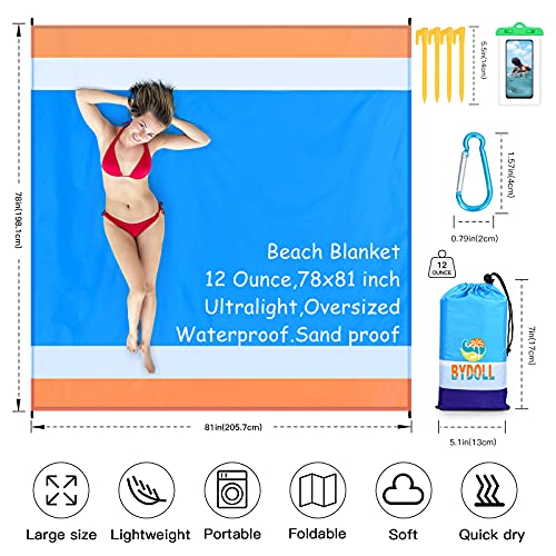 BYDOLL Beach Blanket 78''×81'' 4-7 Adults Oversized Lightweight Waterproof Sandproof Beach Blanket Large Picnic Mat for Travel Camping Hiking Picnic - Image 2