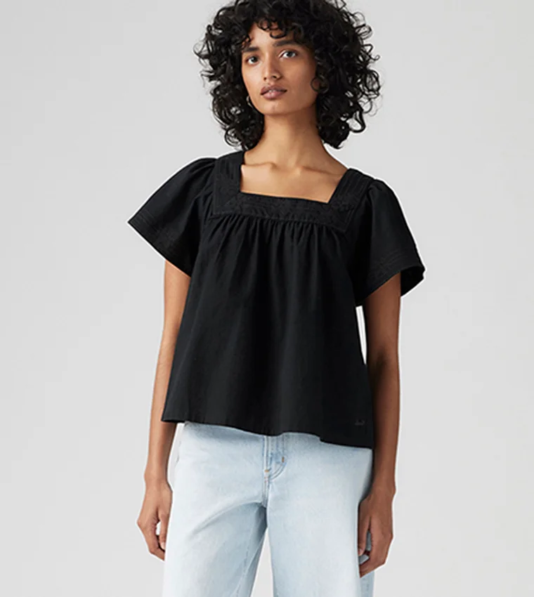 Levi's Embroidered Black Square Neck Top