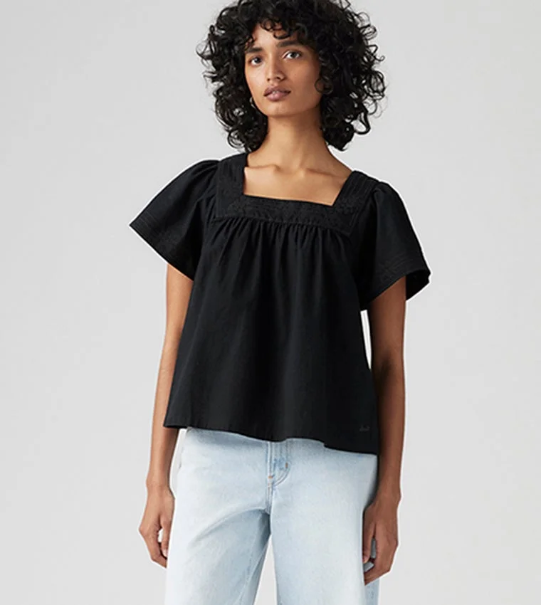 Levi's Embroidered Black Square Neck Top