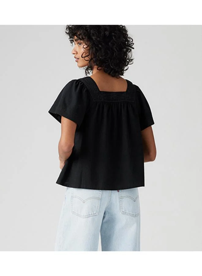 Levi's Embroidered Black Square Neck Top