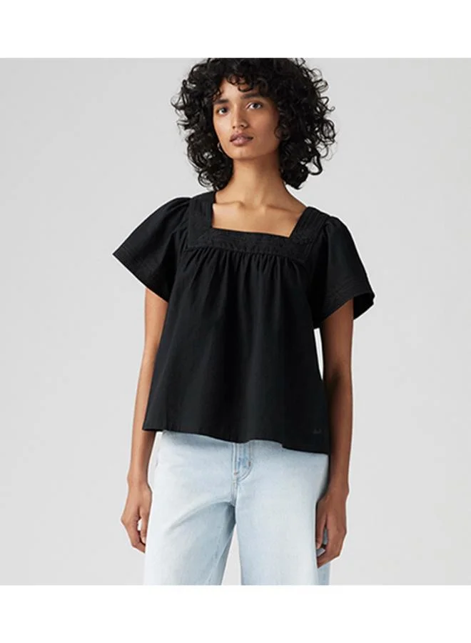 Levi's Embroidered Black Square Neck Top