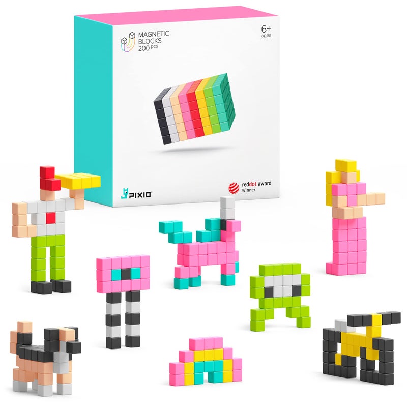 PIXIO Mini Magnetic Blocks Building Toy in The Pixel Art Style with Free App 516 Magnetic Cubes Construction Set Open Ended Creativity Toy for Kids 200PCS Ages 6 - Image 3