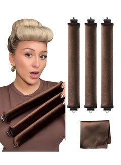 General Little Velvet Overnight Blowout 3 Rods Heatless Hair Curler to Sleep in Satin Heatless Curls No Heat Hair Rollers for Short Hair Blowout Look Long Hair Styling Tools Brown  - Image 1