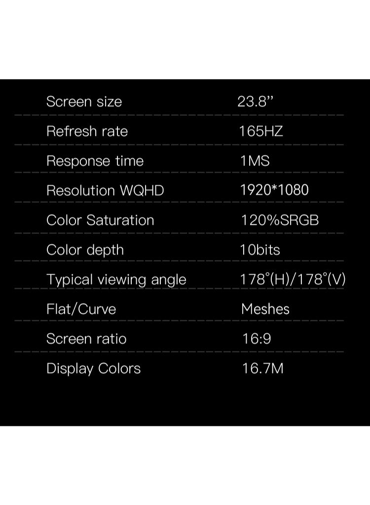 24 Inch Curved Gaming Monitor, 165Hz, 1920x1080p, 1ms, FreeSync, Built-in Speaker, 1800R Curved Screen, HDMI, DP, USB - Image 5