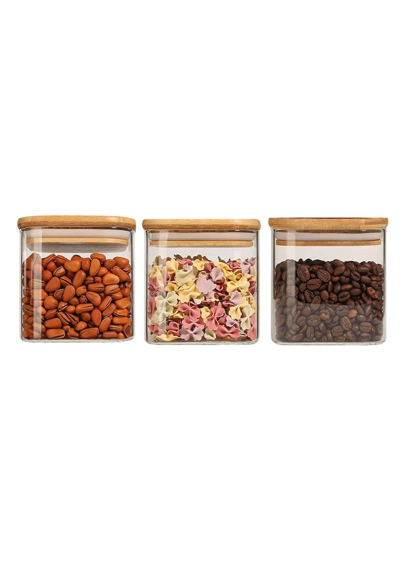 GGEROU Glass Storage Jars with Airtight Bamboo Lid,3 Pack Glass Food Storage Containers Canisters 800ml - Image 1