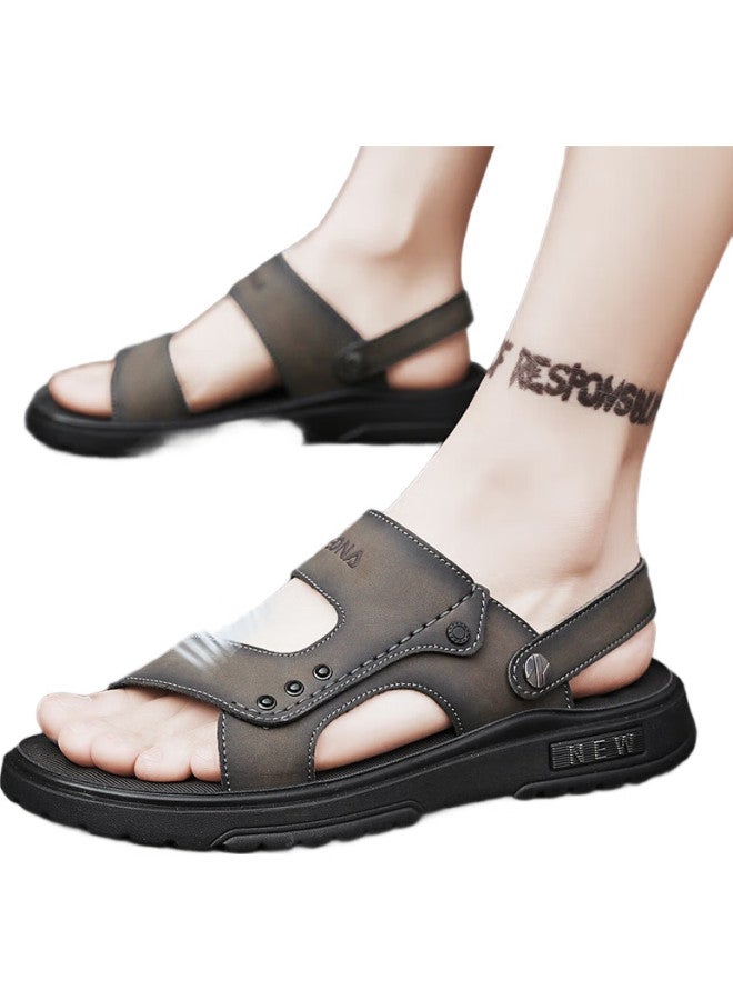CARTELO Men'S Summer Breathable Leather Sandals Men'S Dual-Use Outdoor Beach Shoes Men'S Hollow Cool Slippers Brown Size 40 - Image 3
