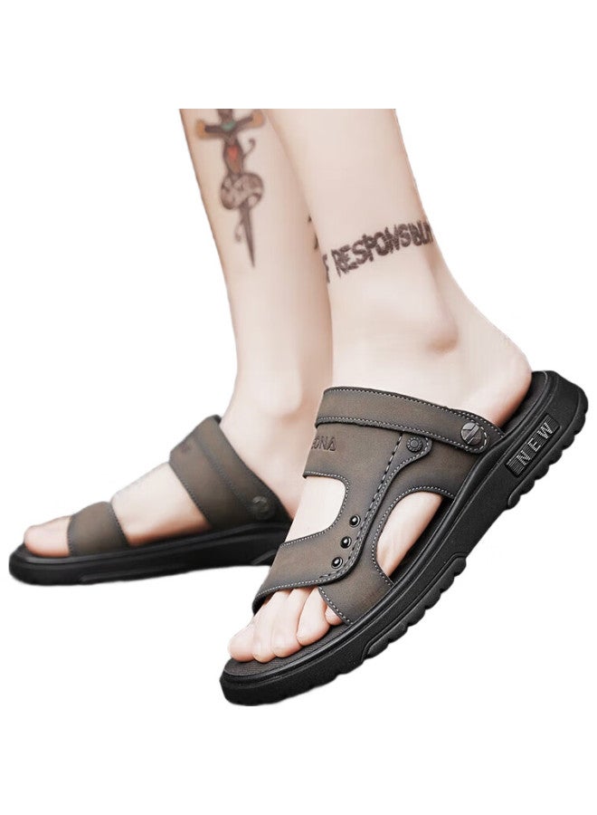 CARTELO Men'S Summer Breathable Leather Sandals Men'S Dual-Use Outdoor Beach Shoes Men'S Hollow Cool Slippers Brown Size 40 - Image 1