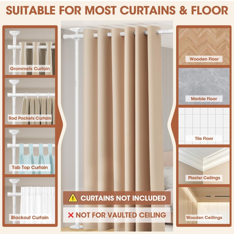 SUNALLY Room Divider Curtain Rod, No Drilling Wall Divider for Room Separation, 4-10ft(H) 28-171inch(W) Adjustable Heavy Duty Partition Space Separator Freestanding Tension Curtain Stand, White - Image 4