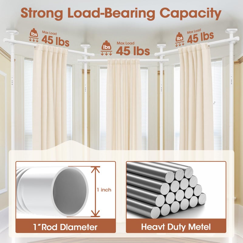 SUNALLY Room Divider Curtain Rod, No Drilling Wall Divider for Room Separation, 4-10ft(H) 28-171inch(W) Adjustable Heavy Duty Partition Space Separator Freestanding Tension Curtain Stand, White - Image 5