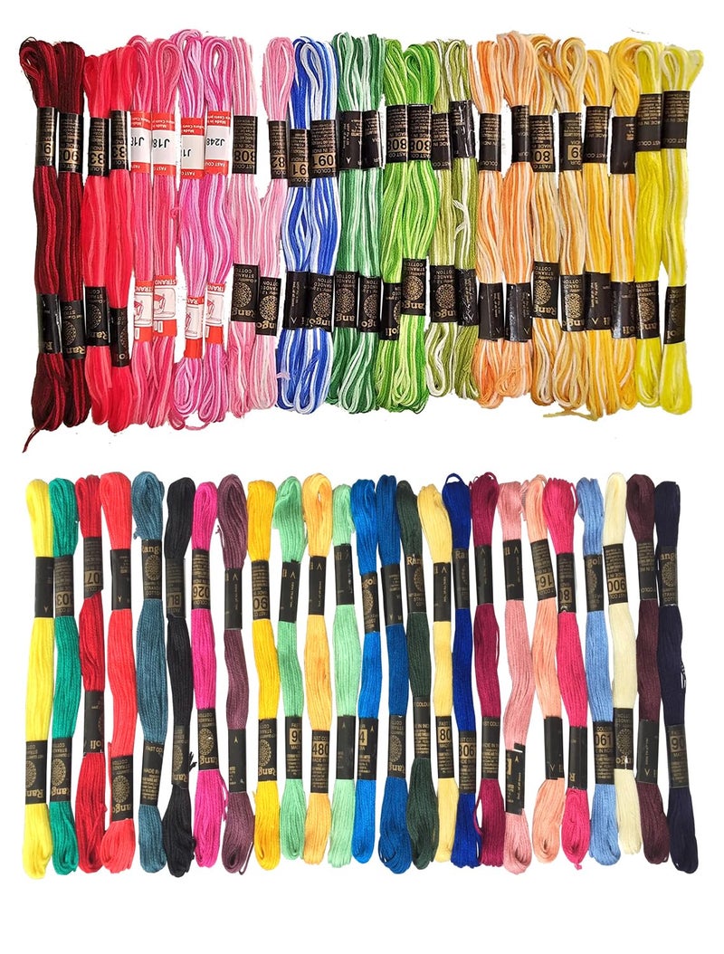 TE TE Ultimate Cross Stich Embroidery Thread Set: Premium Stranded Cotton Threads for Hand Embroidery & Craft. Create Masterpieces With Embroidery Floss Thread Skein Vibrant Colors (2nd & 4th) (Pcs of 50)  - Image 1