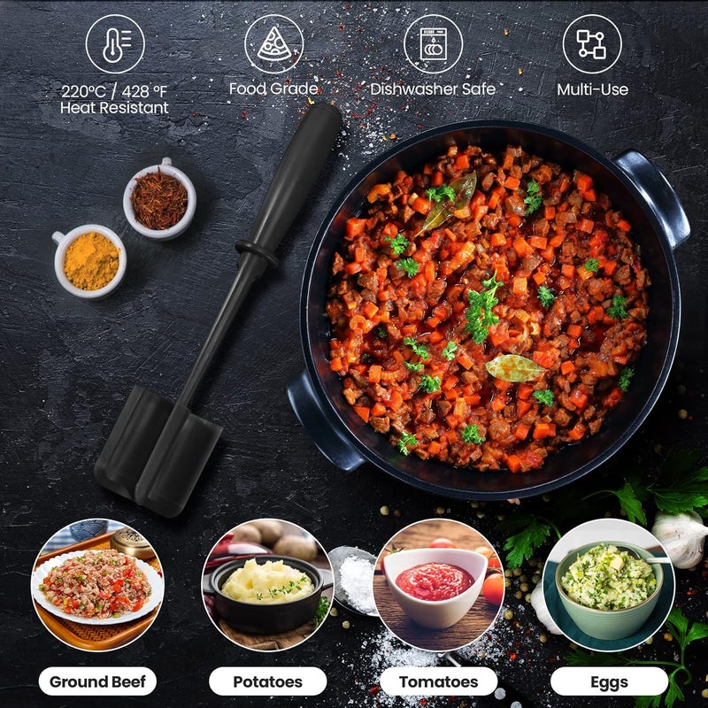 CUNSENR Premium Meat Chopper for Ground Beef Heat Resistant Meat Masher Kitchen Tools Gadgets Durable Ground Beef Smasher Non Stick Hamburger Chopper Cook Ground Meat with EaseBlack - Image 2