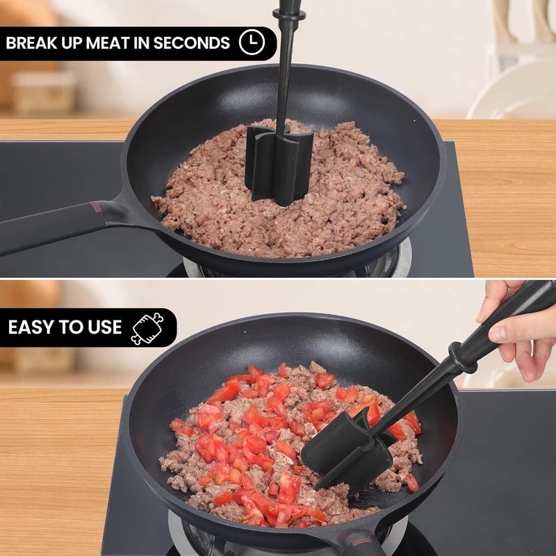 CUNSENR Premium Meat Chopper for Ground Beef Heat Resistant Meat Masher Kitchen Tools Gadgets Durable Ground Beef Smasher Non Stick Hamburger Chopper Cook Ground Meat with EaseBlack - Image 5