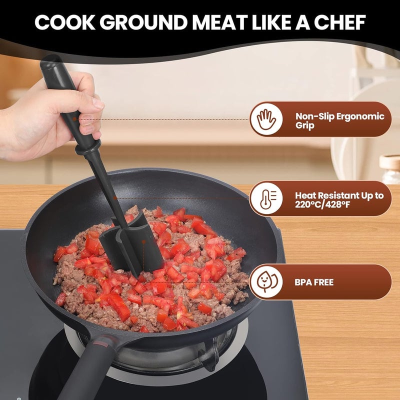 CUNSENR Premium Meat Chopper for Ground Beef Heat Resistant Meat Masher Kitchen Tools Gadgets Durable Ground Beef Smasher Non Stick Hamburger Chopper Cook Ground Meat with EaseBlack - Image 4