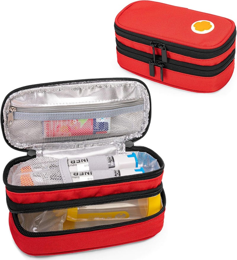 CURMIO Double Layer EpiPen Carrying Case, Portable Medicine Supplies Bag for 2 EpiPens, Auvi-Q, Syringes, Spacer, Nasal Spray, Home and Travel, Tangerine, Empty Bag Only