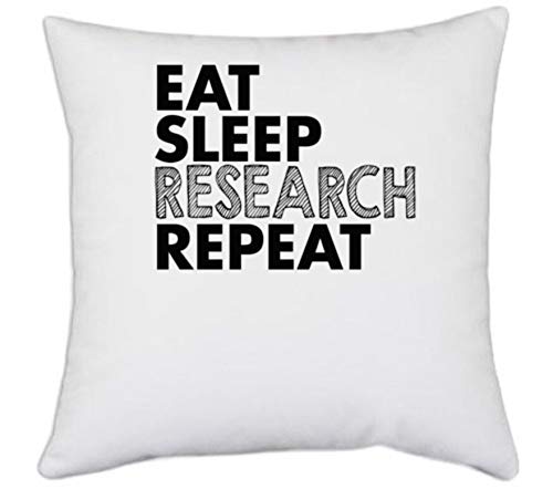 UDNAG White Polyester 'Research | eat Sleep Research Repeat' Pillow Cover [16 Inch X 16 Inch] - Image 3