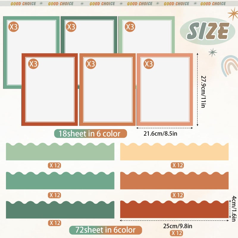 Dinifee 90 Pcs Science Fair Board Supplies Include 72 Trim Scalloped Bulletin Borders 18 Presentation Board Subtitles for Classroom Office Display(Bohemia) - Image 2