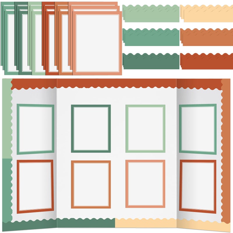 Dinifee 90 Pcs Science Fair Board Supplies Include 72 Trim Scalloped Bulletin Borders 18 Presentation Board Subtitles for Classroom Office Display(Bohemia) - Image 1
