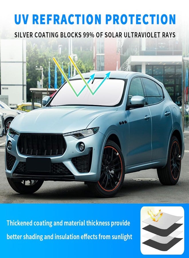 akarin Front Windshield Sun Shade Custom Fit Compatible for Sunshade Foldable UV Ray Reflector Sun Visor Protector Accessories Shield Cover Reflective (for Maserati Levante 2017-present) - Image 2