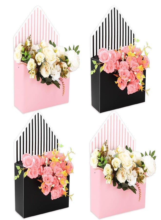 FYSUIMU 4Pcs Floral Envelope Box Empty Flower Stripe Paper Box Florist Bouquet Gift Packaging Box for Mother's Day Valentine's Day Wedding Birthday Party Arrangements, Pink Black - Image 1