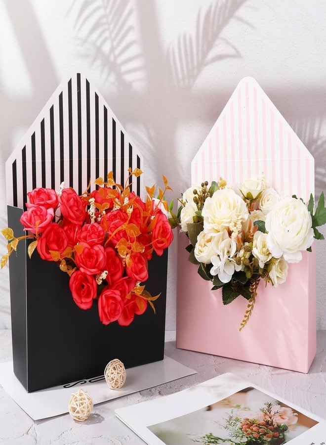 FYSUIMU 4Pcs Floral Envelope Box Empty Flower Stripe Paper Box Florist Bouquet Gift Packaging Box for Mother's Day Valentine's Day Wedding Birthday Party Arrangements, Pink Black - Image 3