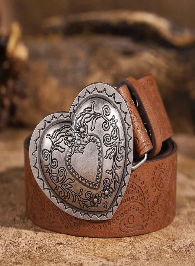 Yalice Heart Western Leather Belt for Women Men Star Buckle Waist Belt for Jeans Pants Ladies Cowgirls Cowboys Belt (Heart, Fit Waist Size: 27''-37'') - Image 3