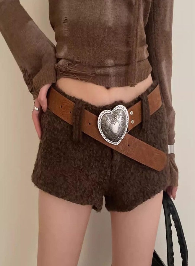 Yalice Heart Western Leather Belt for Women Men Star Buckle Waist Belt for Jeans Pants Ladies Cowgirls Cowboys Belt (Heart, Fit Waist Size: 27''-37'') - Image 2