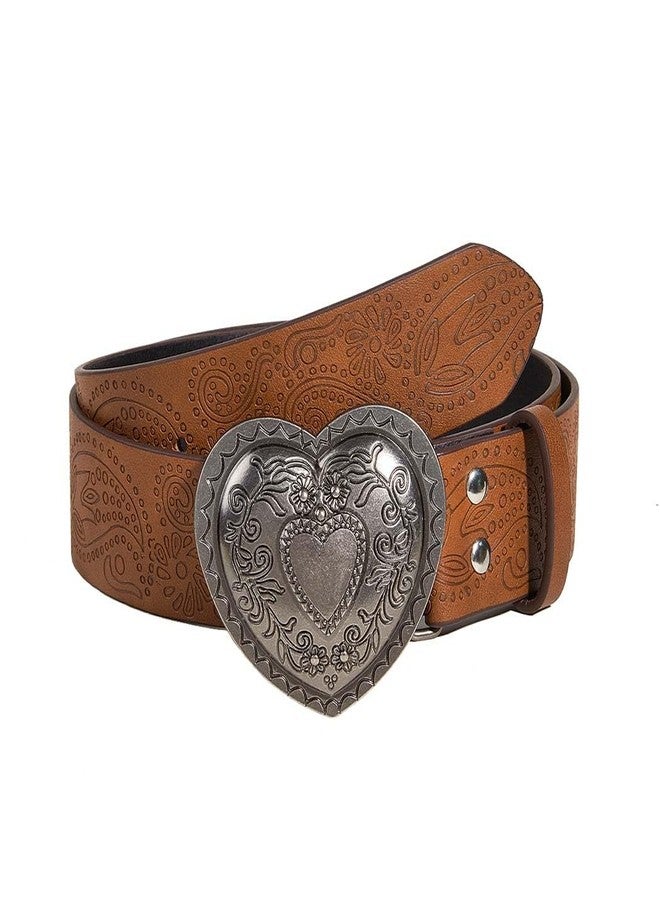 Yalice Heart Western Leather Belt for Women Men Star Buckle Waist Belt for Jeans Pants Ladies Cowgirls Cowboys Belt (Heart, Fit Waist Size: 27''-37'') - Image 1