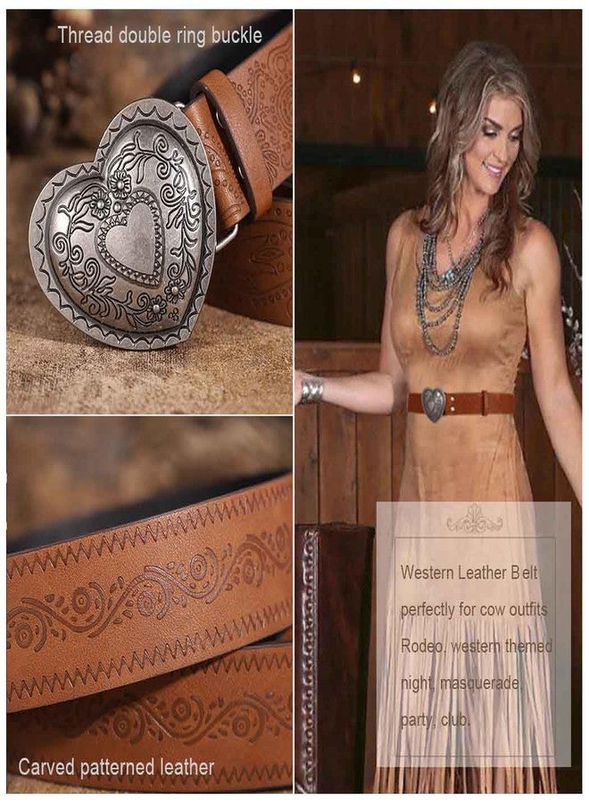 Yalice Heart Western Leather Belt for Women Men Star Buckle Waist Belt for Jeans Pants Ladies Cowgirls Cowboys Belt (Heart, Fit Waist Size: 27''-37'') - Image 4