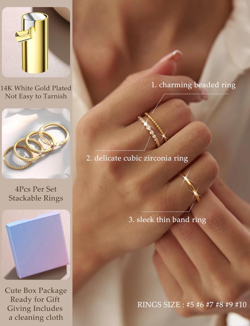 Florideco 14K Gold Plated Stackable Rings for Women Non Tarnish Dainty Cubic Zirconia Thumb Rings Stacking Set Statement Promise Band Ring Sets G6 - Image 4