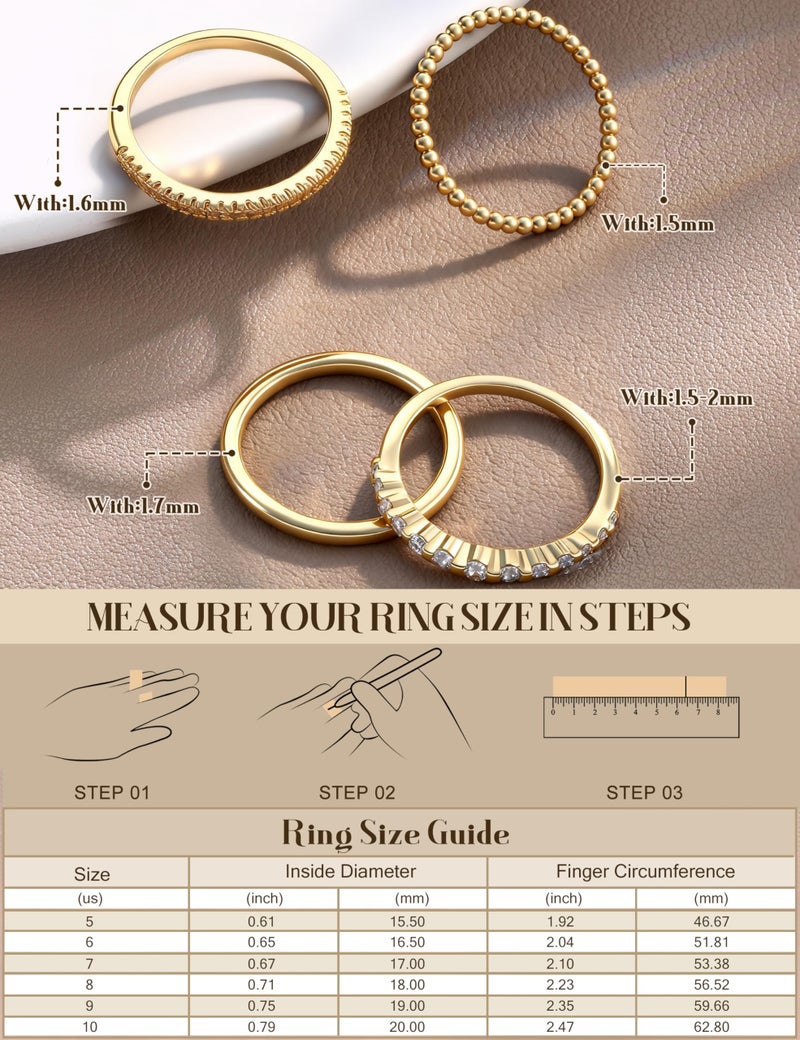 Florideco 14K Gold Plated Stackable Rings for Women Non Tarnish Dainty Cubic Zirconia Thumb Rings Stacking Set Statement Promise Band Ring Sets G6 - Image 5