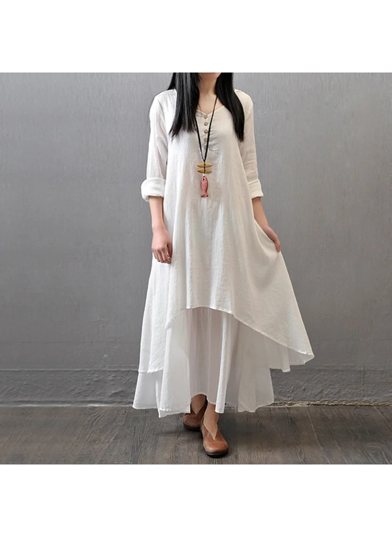 Barbora Casual Summer Casual Women's Two-Layer Dress BT225WHITE10