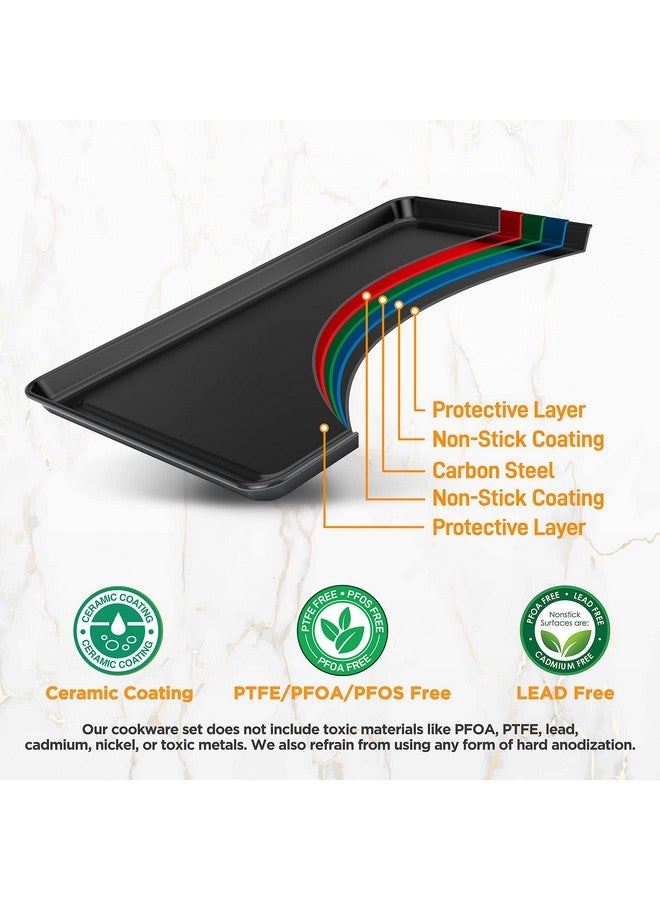 نيوتري شيف طقم أدوات خبز غير لاصقة قابل للتكديس من نيوتري شيف، مكون من 8 قطع - طقم صواني خبز من الفولاذ الممتاز - يتضمن صينية كيك مستديرة، وصينية مافن سعة 6 أكواب، وصينية براوني ورغيف عريضة/مربعة، وصينية بسكويت، وصينية تحميص (أسود) - Image 3