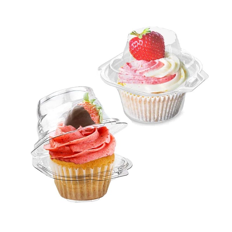 LOKQING 50 Pcs Cupcake Boxes Plastic Individual Cupcake Containers Single Cupcake Carrier with Connected Airtight Dome Lid for Party - Image 1
