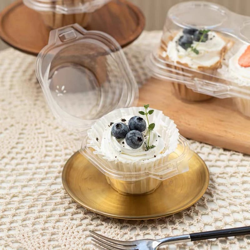 LOKQING 50 Pcs Cupcake Boxes Plastic Individual Cupcake Containers Single Cupcake Carrier with Connected Airtight Dome Lid for Party - Image 5