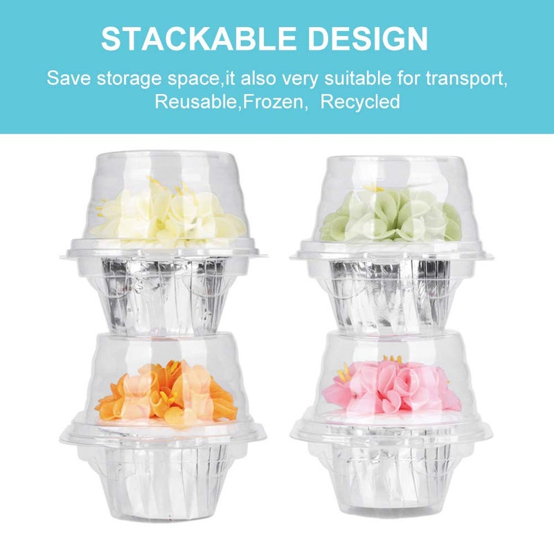 LOKQING 50 Pcs Cupcake Boxes Plastic Individual Cupcake Containers Single Cupcake Carrier with Connected Airtight Dome Lid for Party - Image 3