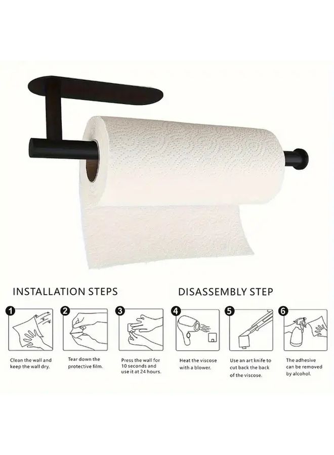 Black Self Adhesive Wall Mounted Tissue Towel Rack For Kitchen Bathroom RV - Image 5