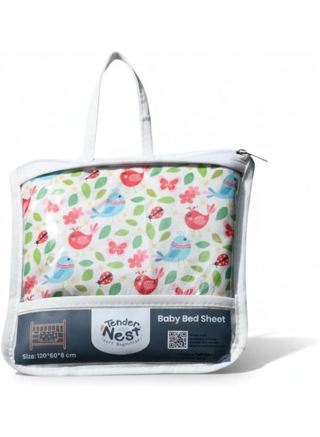 Birds Printed Extra Soft Fabric Fitted Bed Sheet, 120 Cm X 60 Cm Size - Image 4