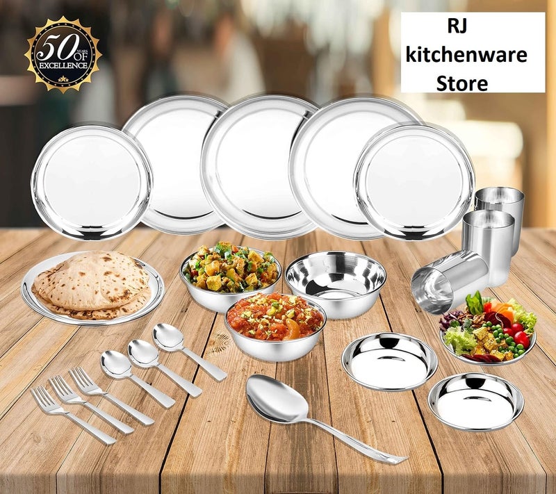 RJ kitchenware Store Stainless Steel Dinner Set | Set of 50 Pieces | Heavy Gauge Stainless Steel Dinner Set | Kitchen Set for Home | Plain Design - Image 3