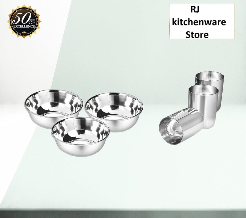 RJ kitchenware Store Stainless Steel Dinner Set | Set of 50 Pieces | Heavy Gauge Stainless Steel Dinner Set | Kitchen Set for Home | Plain Design - Image 5