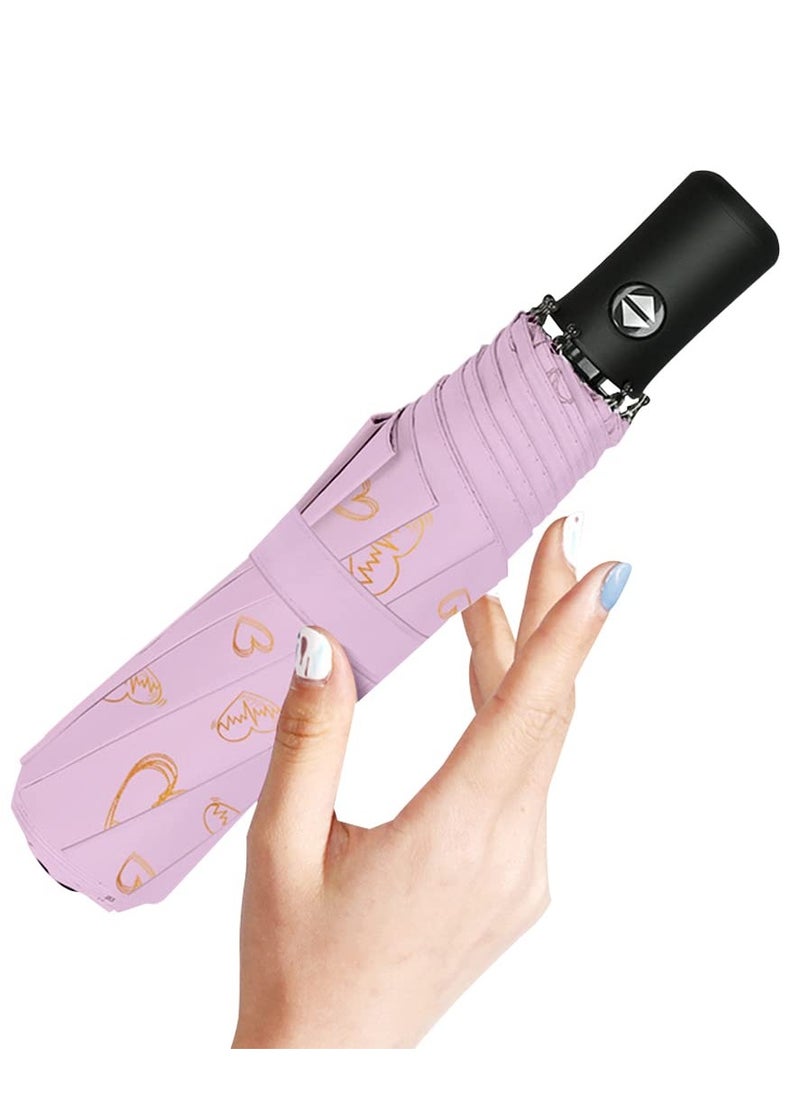SYOSI - Folding Umbrellas Travel Automatic, women  Large Rain Folding Compact Umbrella Portable Fast Drying with One bu tton Auto Open and Close, Non slip Handle Pink love - Image 1