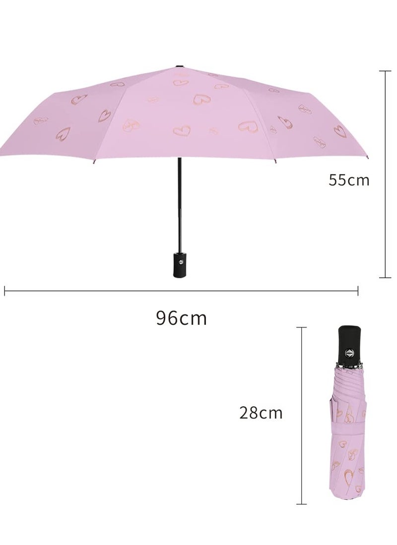 SYOSI - Folding Umbrellas Travel Automatic, women  Large Rain Folding Compact Umbrella Portable Fast Drying with One bu tton Auto Open and Close, Non slip Handle Pink love - Image 1
