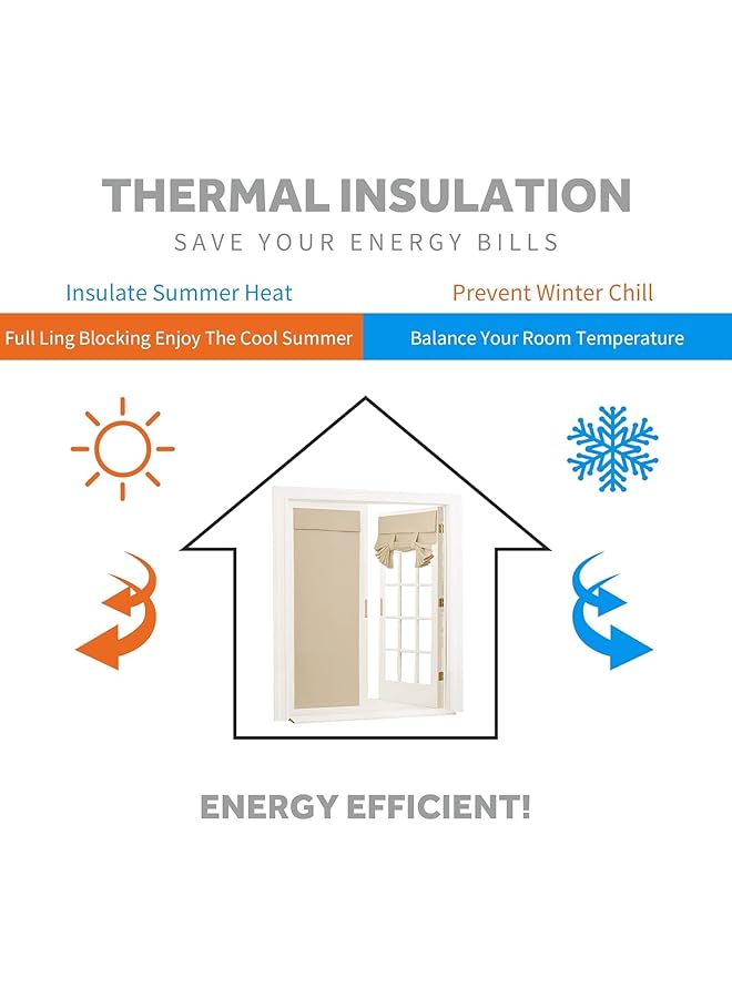 إيروريكس ستارة باب معتمة عازلة للحرارة للخصوصية من تريشيا ستائر نافذة باب الفناء الأمامي الفرنسي ستارة جانبية بربط الستارة عرض 26 × طول 69 بوصة لوحة واحدة باللون البيج - Image 5