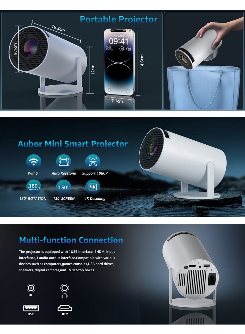 Projector 4k full hd wifi Support Portable Projector WiFi6 BT 5.0 Android 12 Smart Projector Auto Horizontal Correction 180°Rotatable Outdoor Movie Projector Compatible with Phone - Image 4
