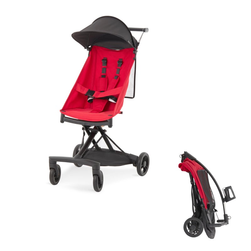 Evolur Roamer Ultra Light Umbrella Stroller in Red Quick OneHand Easy Fold 5Point Safety Harness Adjustable Canopy Lightweight Aluminum Frame