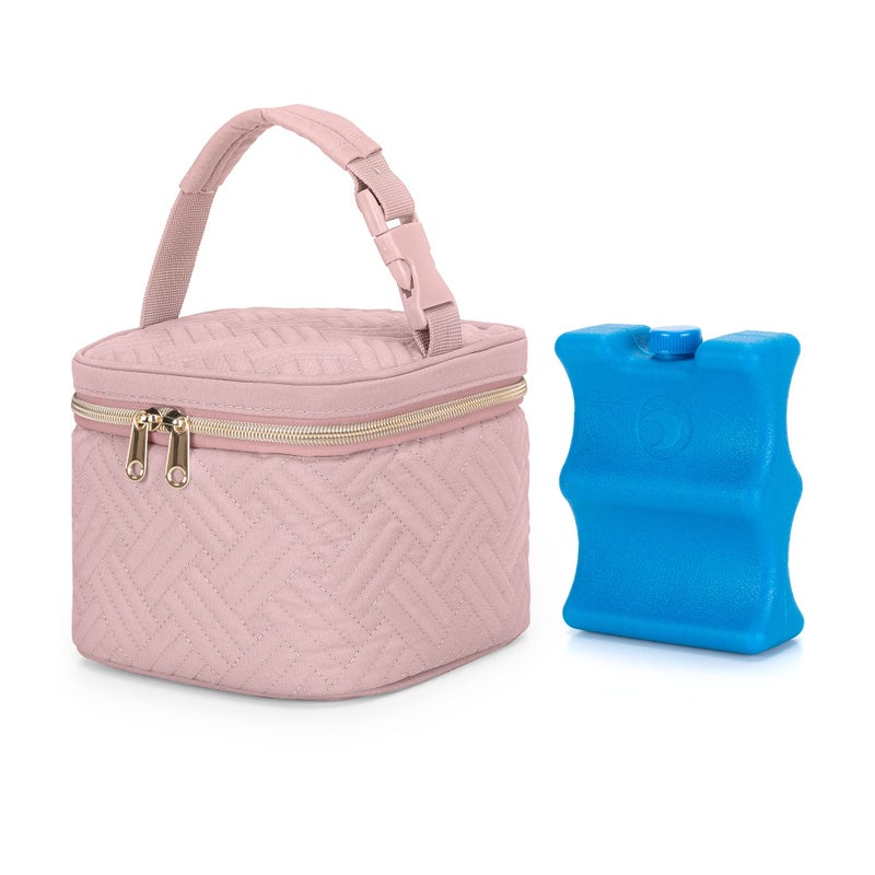 Fasrom Breastmilk Cooler Bag with Ice Pack Fits 4 Baby Bottles up to 5 Ounce Insulated Baby Bottle Bag for Nursing Moms Daycare or Travel Easily Attaches to Stroller Pink Patent Design