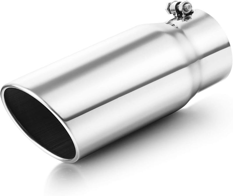 A-KARCK Polished Stainless Steel Exhaust Tip - 4" Inlet, 5" Outlet, 12" Long - Image 1