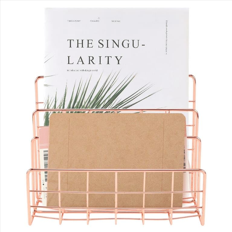 CentraLit Book Organizer Magazine File Holder Modern Desk, 3 Slot Modern Magazine Holder Stand for Table Desk Home File Stand Decor File Storage (Rose Gold) - Image 1